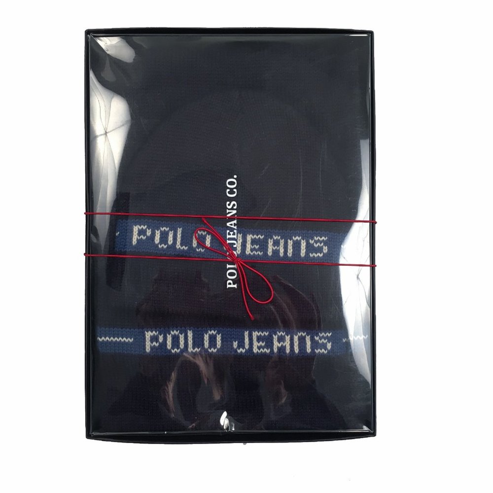 NEW Vintage Ralph Lauren Polo Jeans Company Hat & Scarf Gift Set!  Navy & Blue